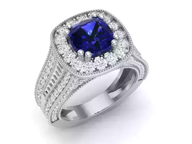 cushion shape halo Diamond Ring and band for woman