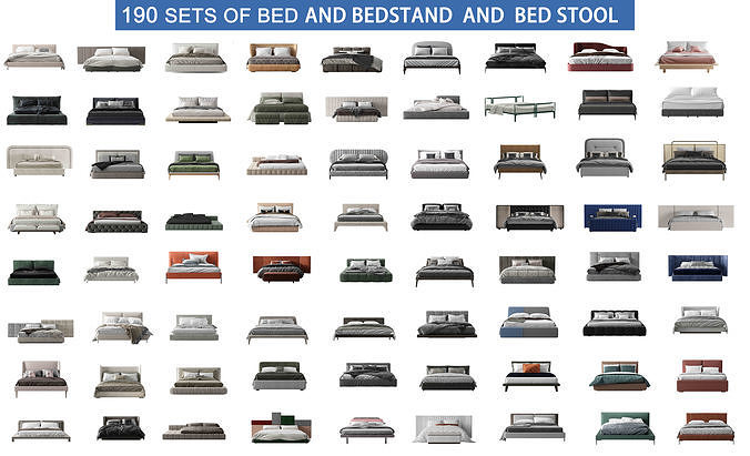 190 Sets Of  Bedstand  Bed  Bed Stool  Furniture collection 3D model