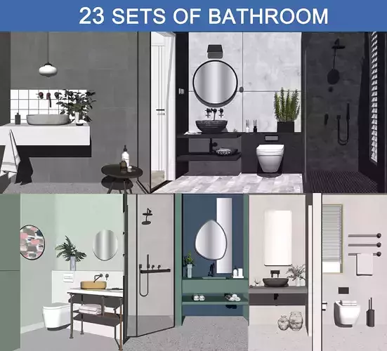 23  Sets Of  Bathroom  sketchup Model  INTERIOR DESIGN 3D model