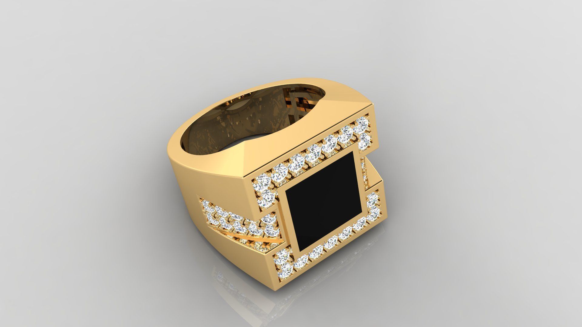 Ring M10   Mens luxury ring with enamel and gems 3D print model_6