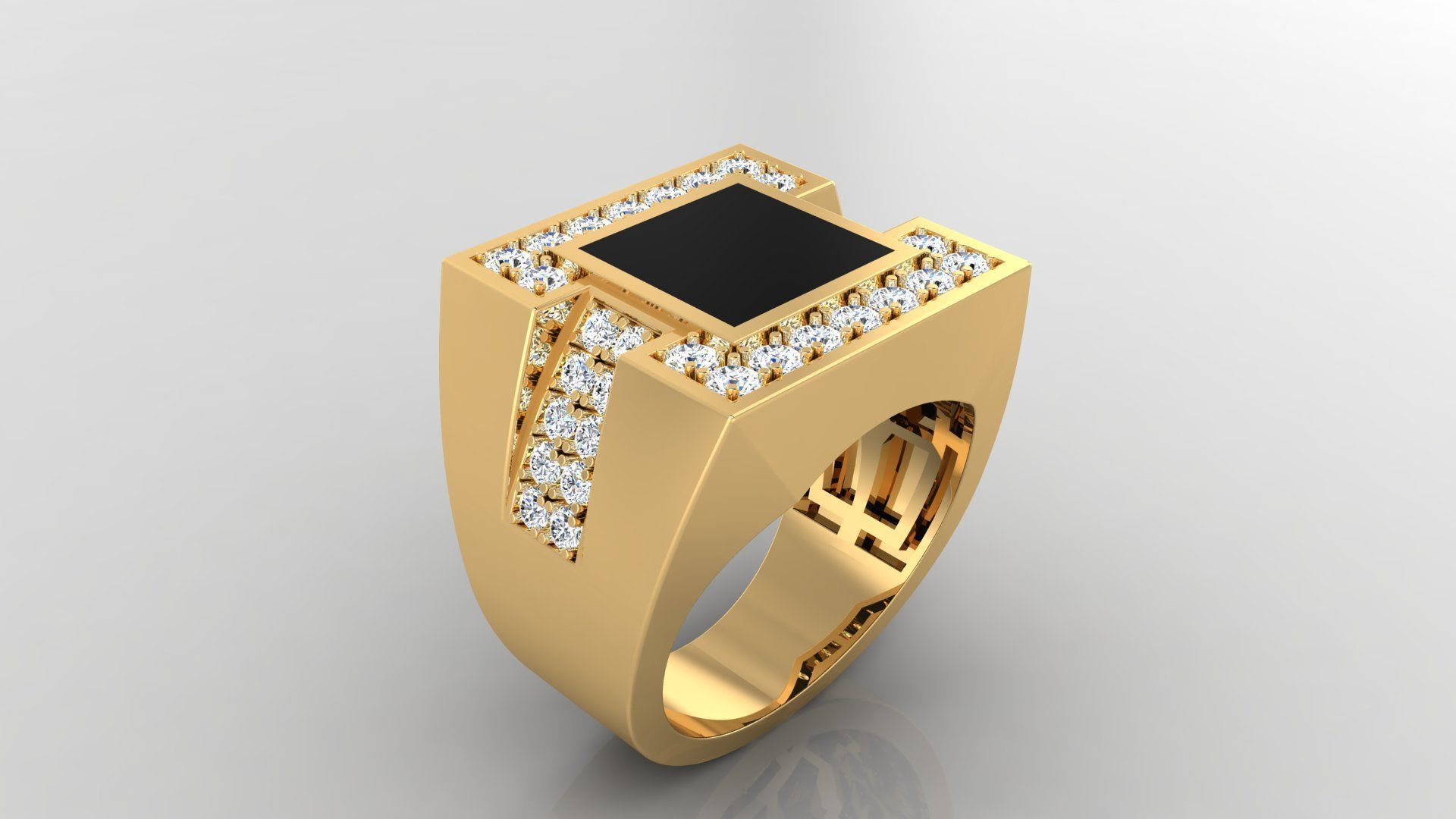 Ring M10   Mens luxury ring with enamel and gems 3D print model_2