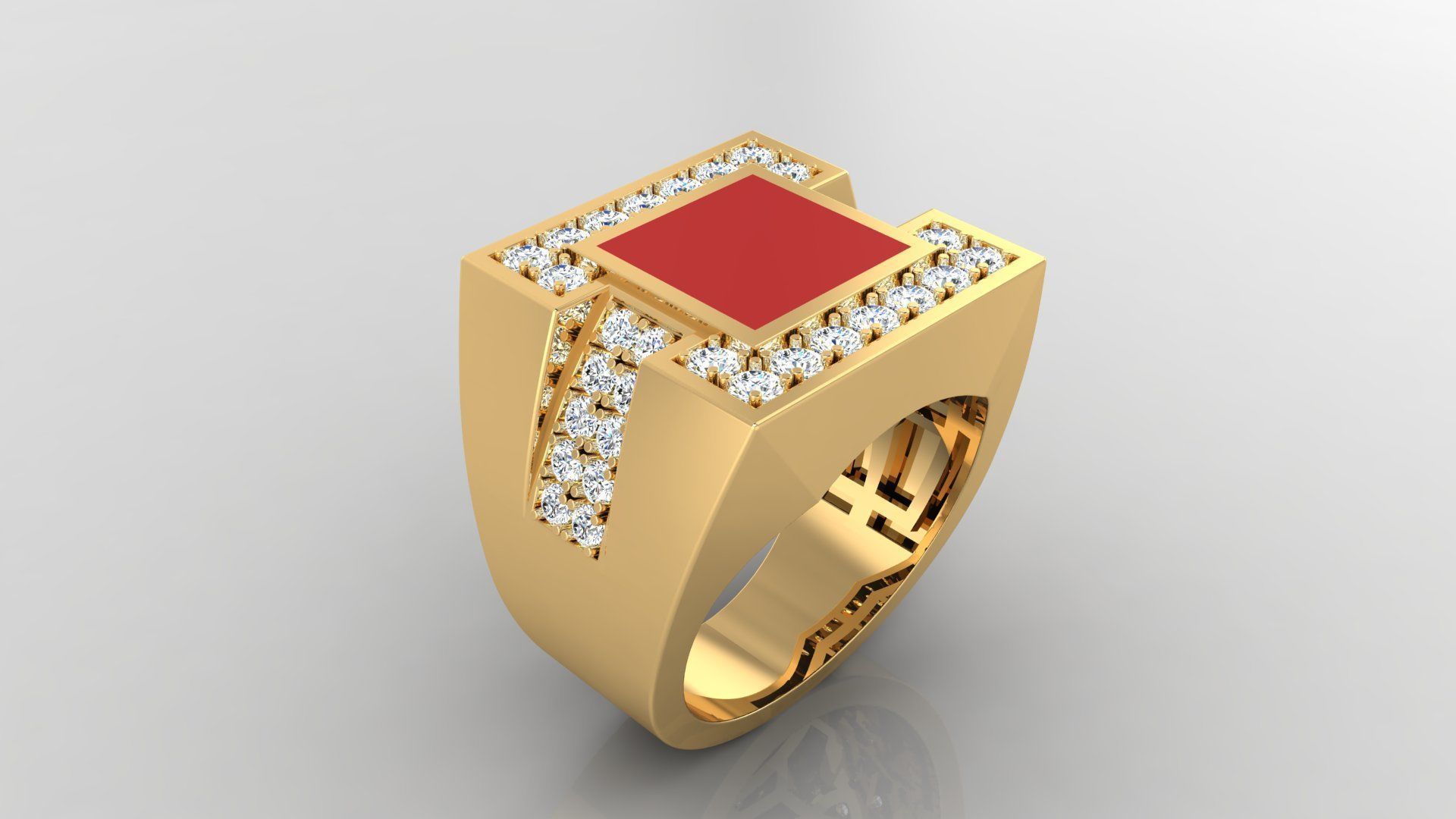 Ring M10   Mens luxury ring with enamel and gems 3D print model_20