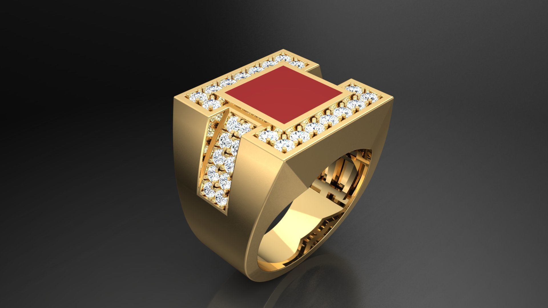 Ring M10   Mens luxury ring with enamel and gems 3D print model_37