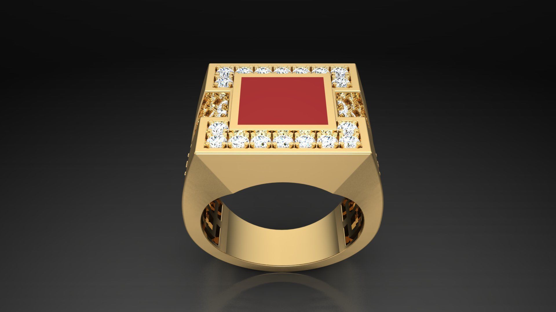 Ring M10   Mens luxury ring with enamel and gems 3D print model_36