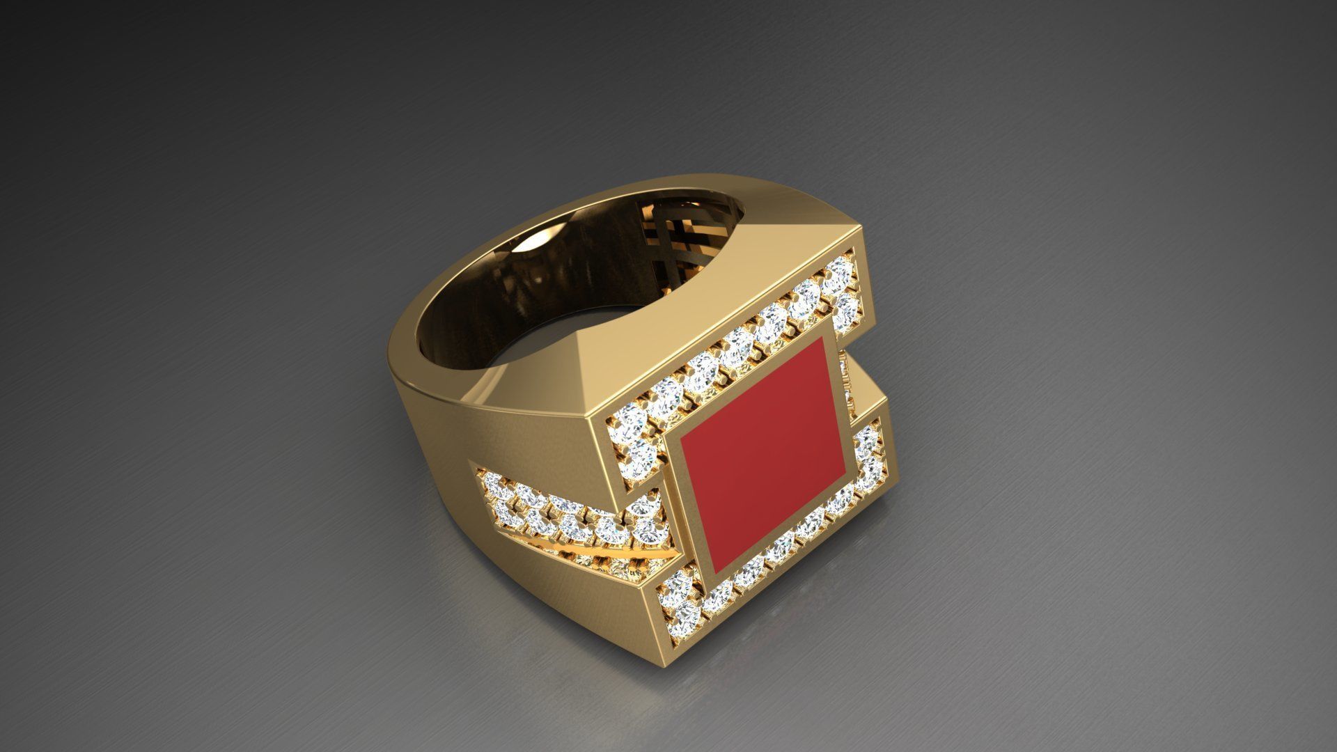Ring M10   Mens luxury ring with enamel and gems 3D print model_38