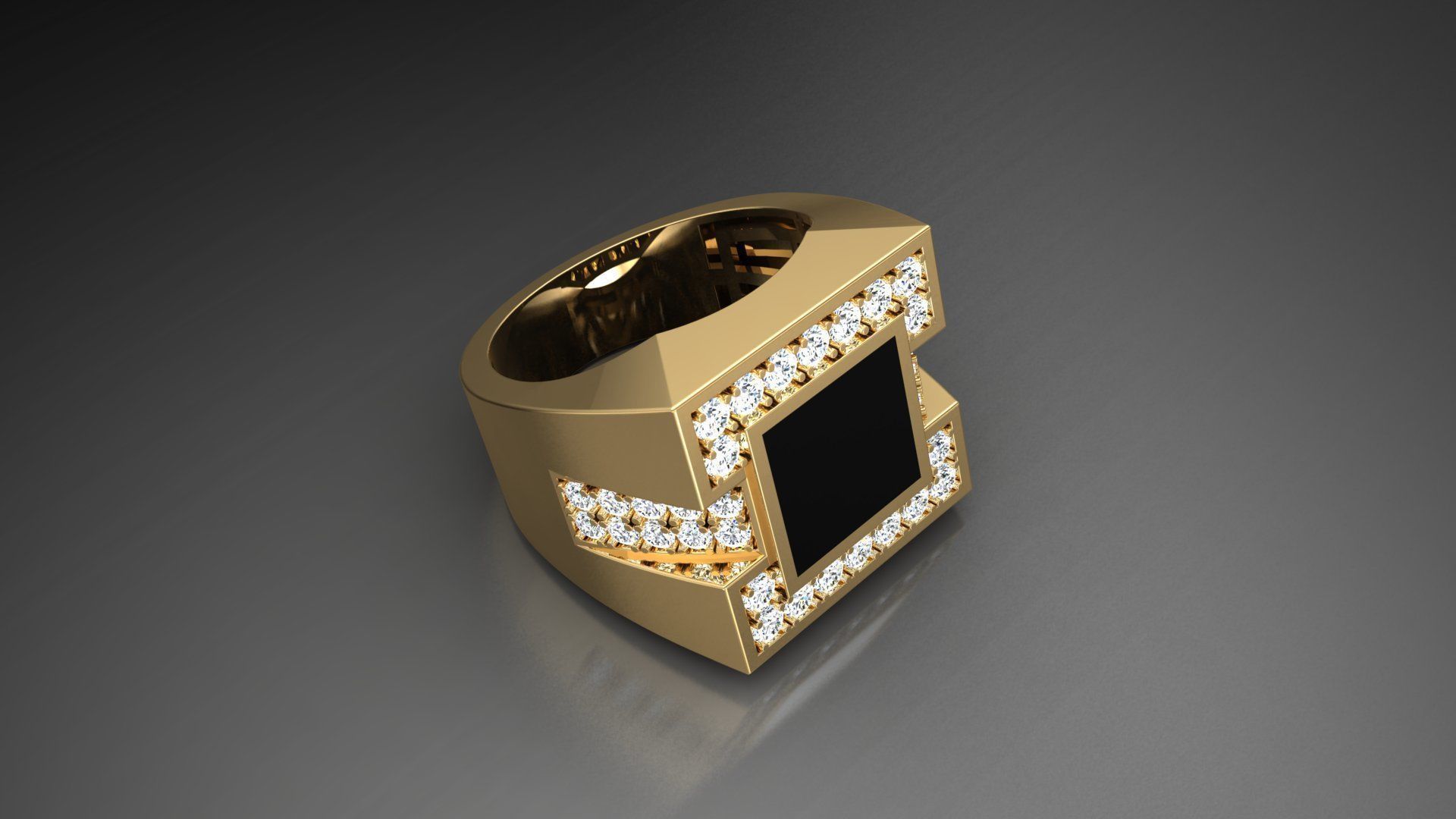 Ring M10   Mens luxury ring with enamel and gems 3D print model_34