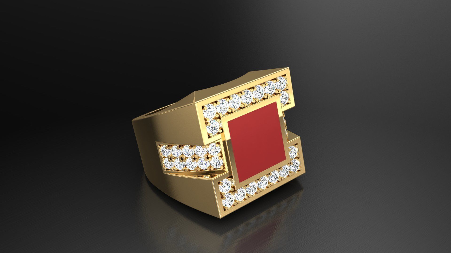 Ring M10   Mens luxury ring with enamel and gems 3D print model_39