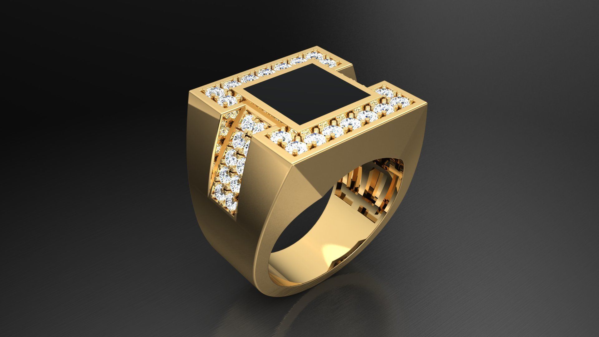 Ring M10   Mens luxury ring with enamel and gems 3D print model_27