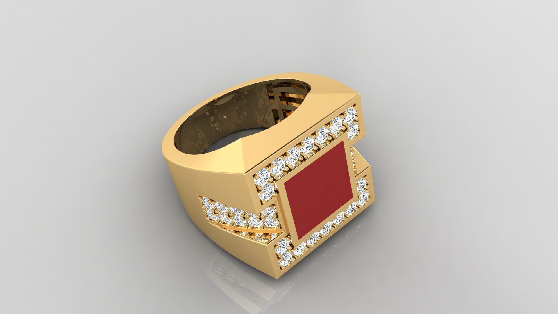 Ring M10   Mens luxury ring with enamel and gems 3D print model_26