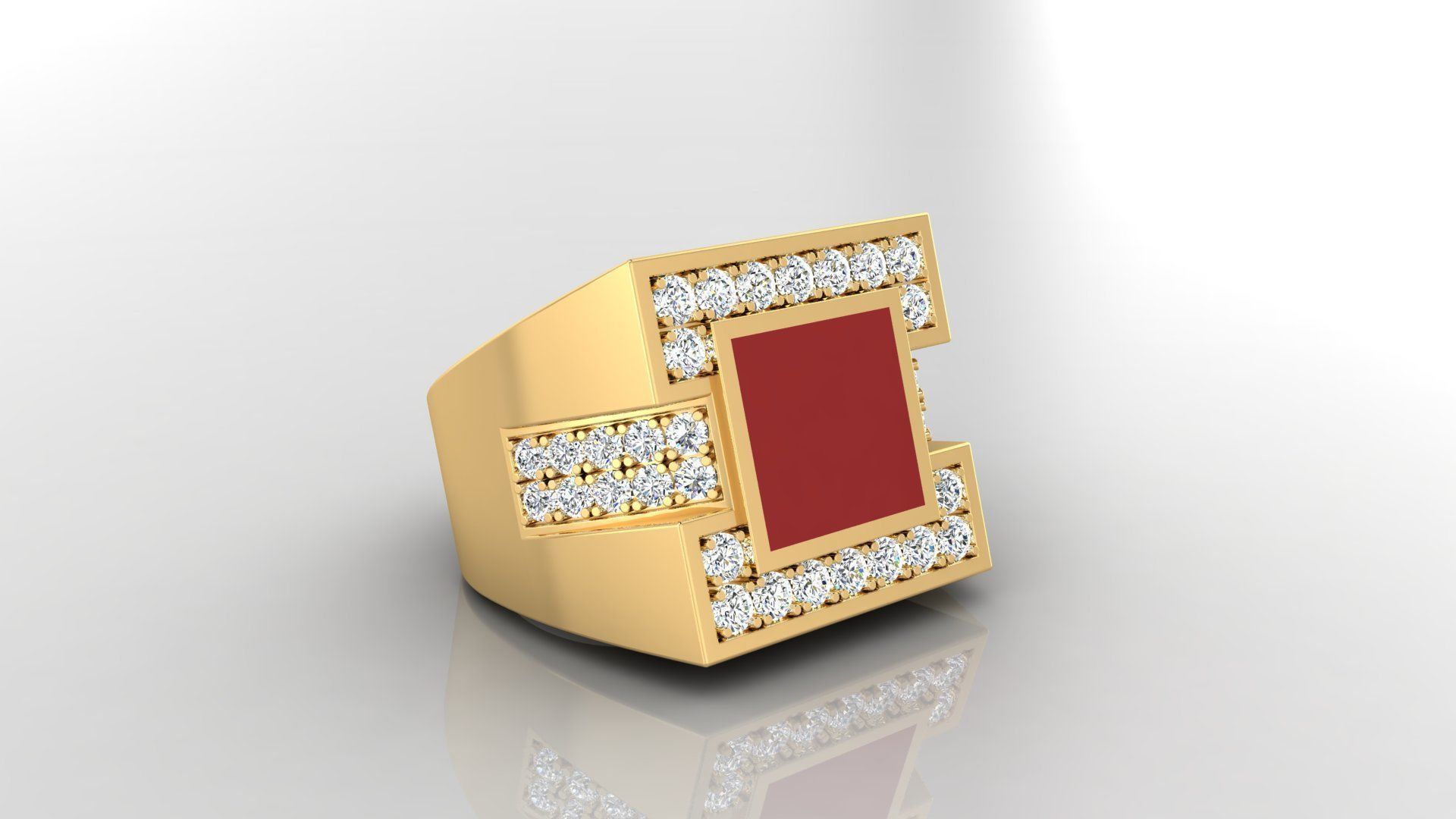 Ring M10   Mens luxury ring with enamel and gems 3D print model_25