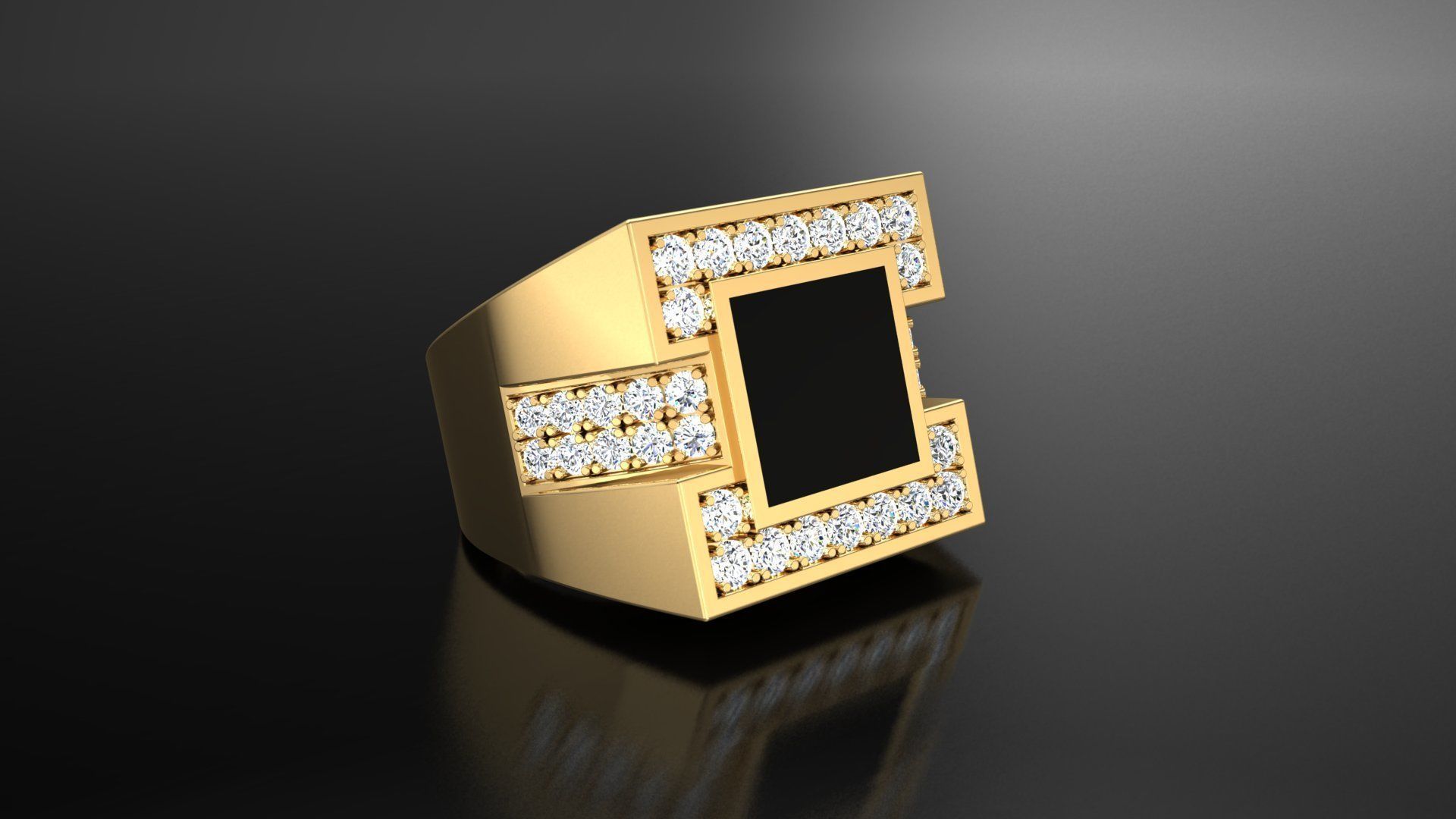 Ring M10   Mens luxury ring with enamel and gems 3D print model_33