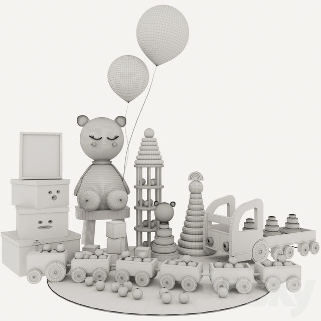 Kids toys set Low-poly 3D model_1