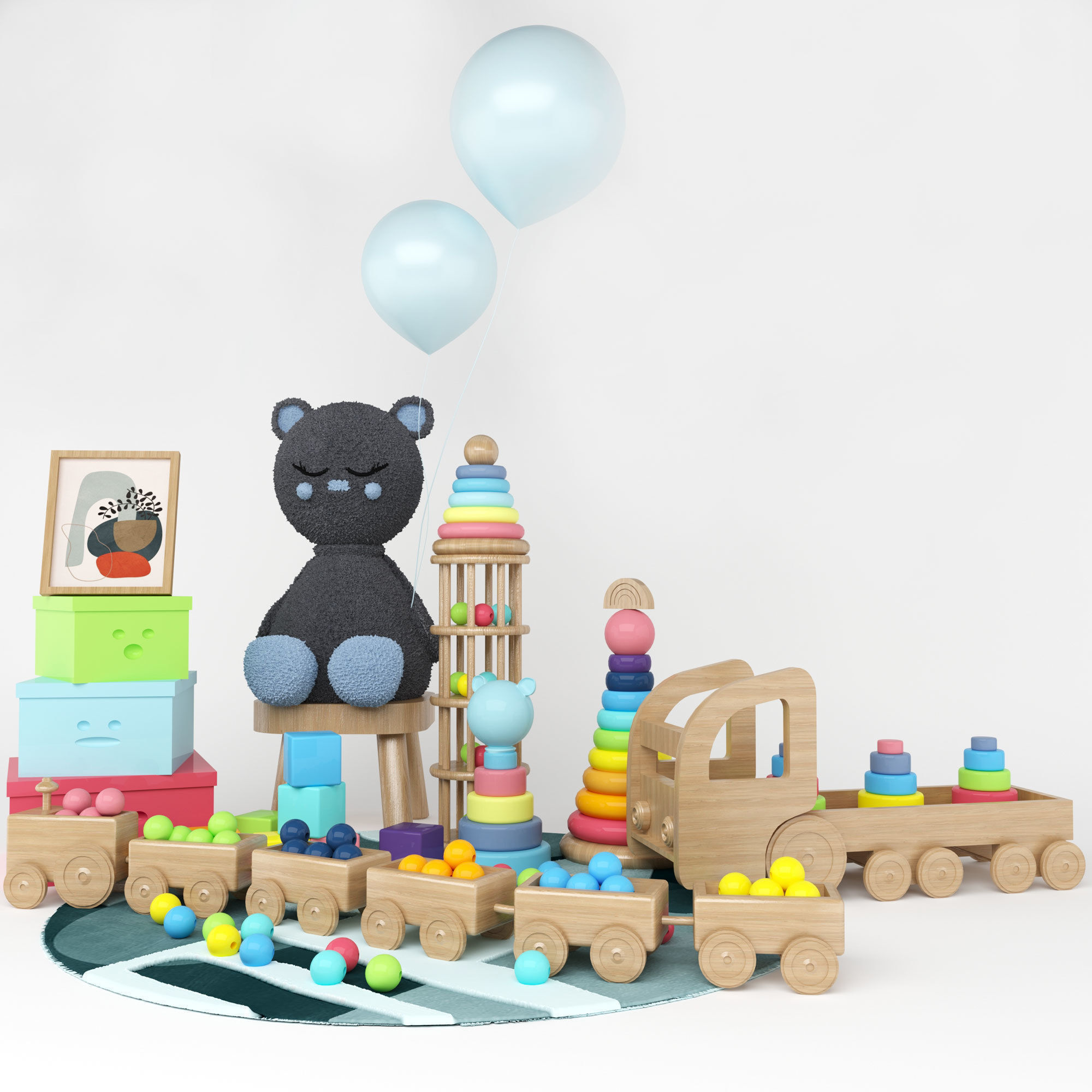 Kids toys set Low-poly 3D model_2