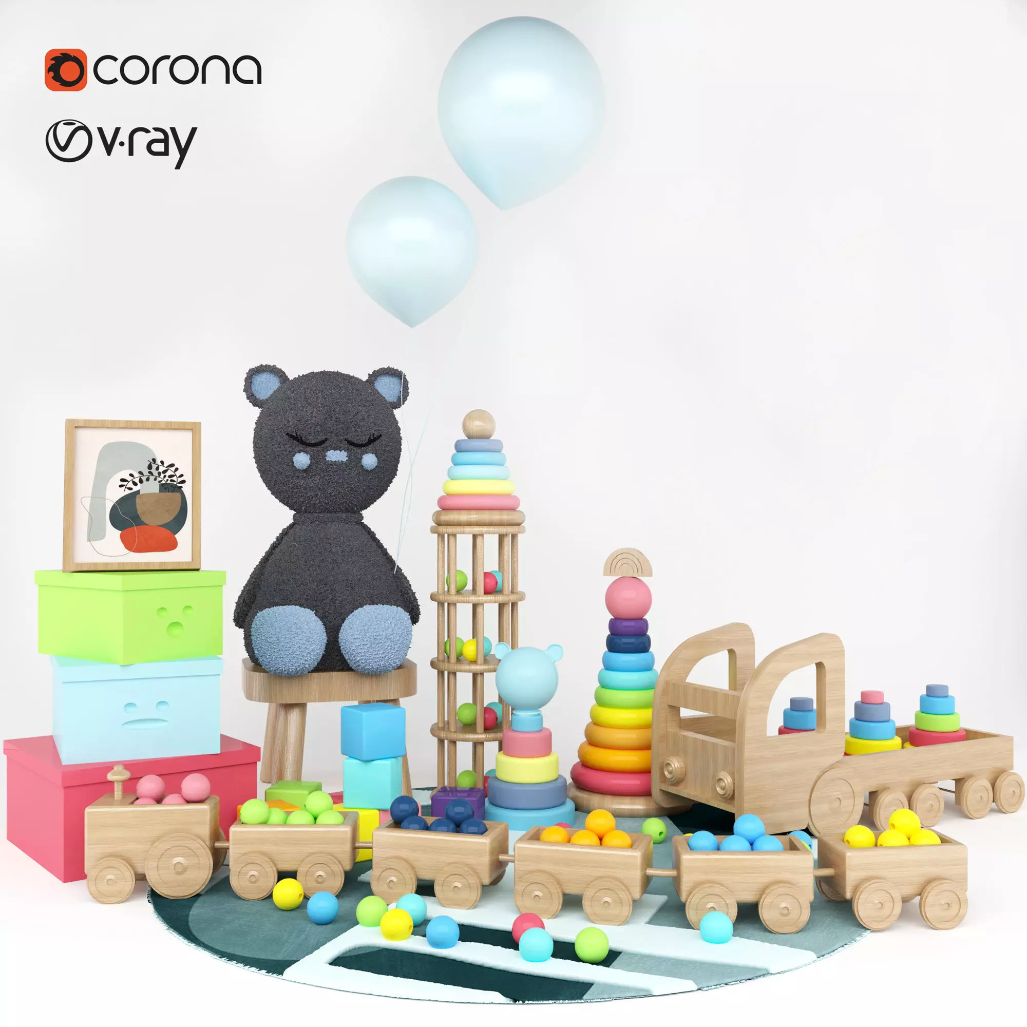 Kids toys set Low-poly 3D model_0