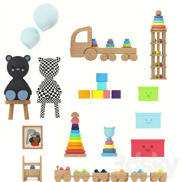 Kids toys set Low-poly 3D model_4