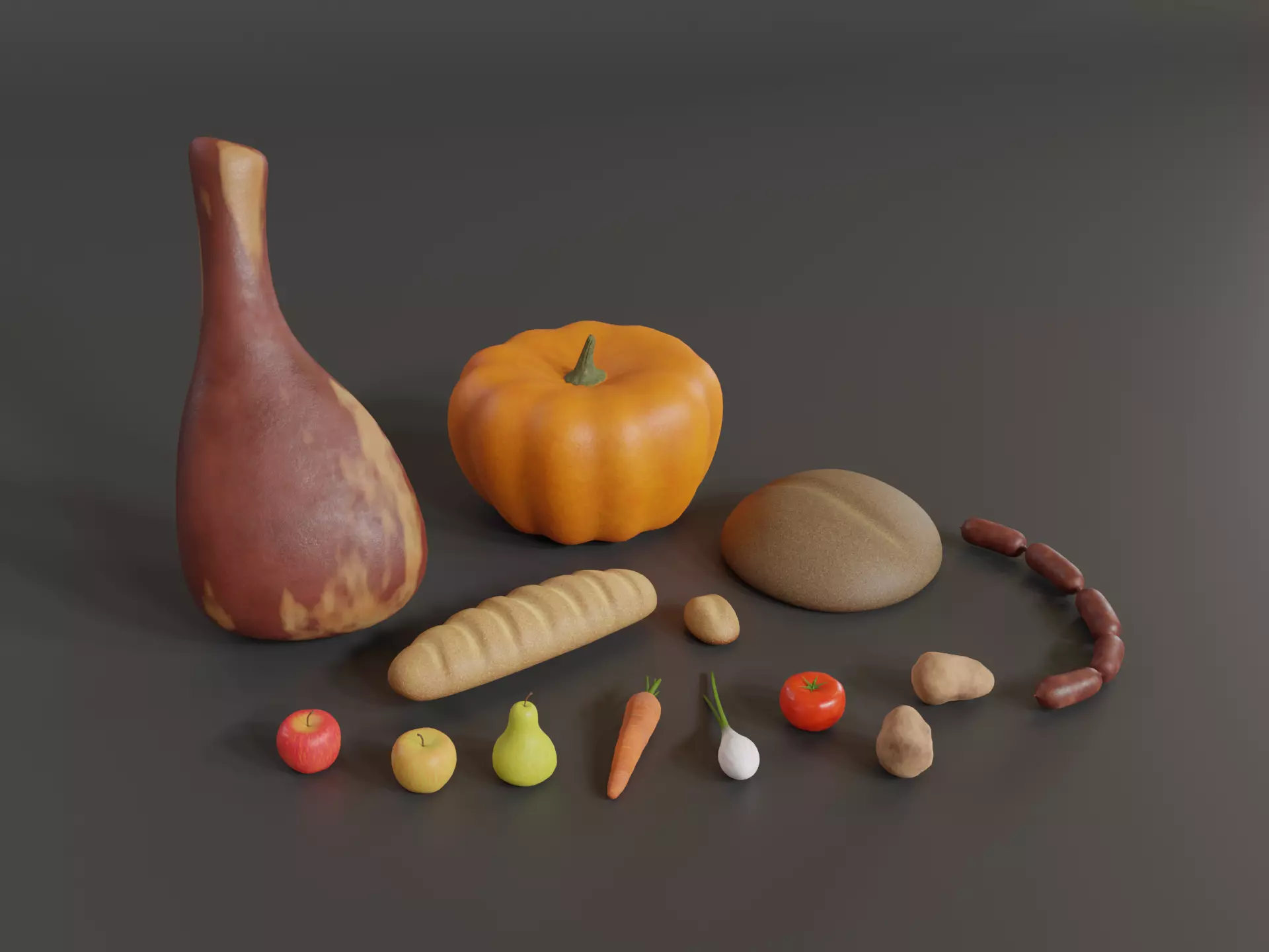 Food Set pumpkin and tomato Low-poly 3D model_0