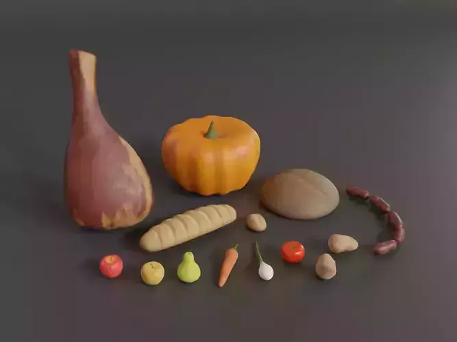 Food Set pumpkin and tomato Low-poly 3D model