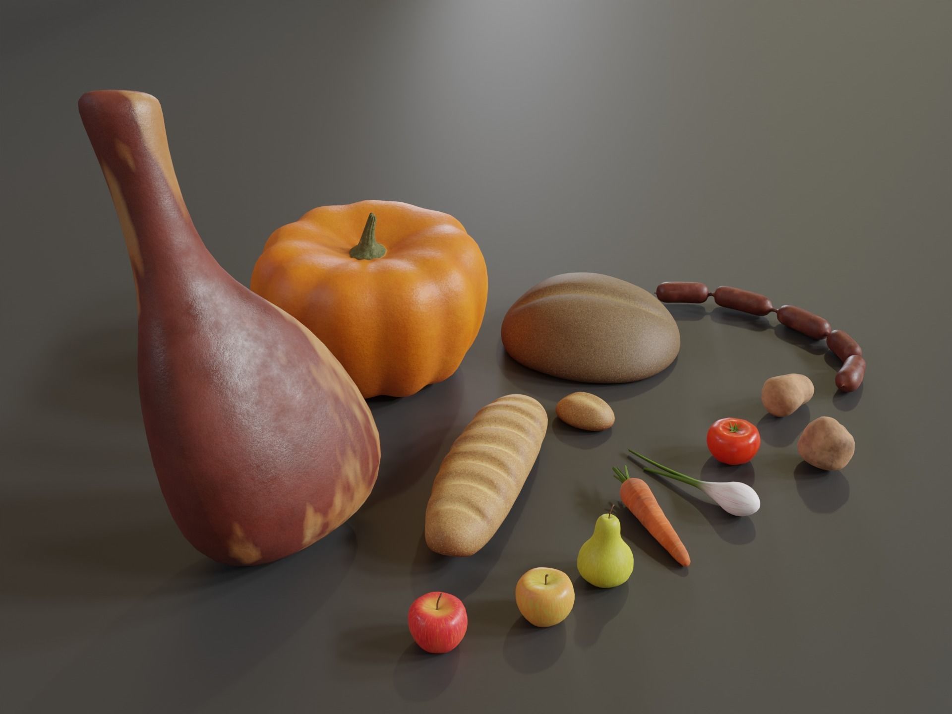 Food Set pumpkin and tomato Low-poly 3D model_1