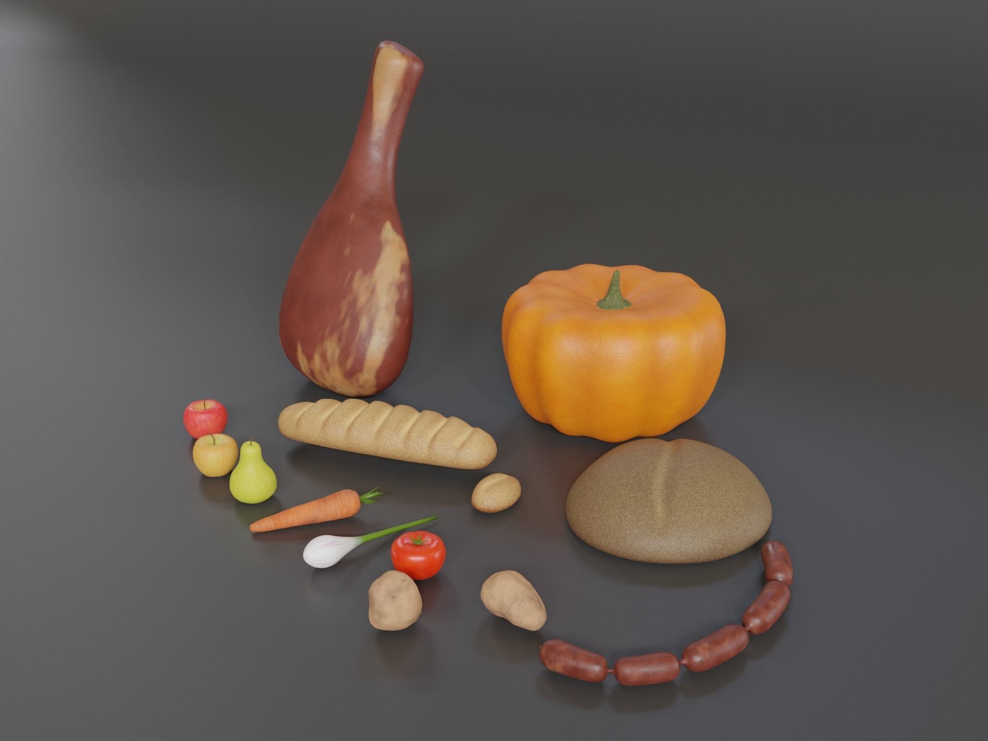 Food Set pumpkin and tomato Low-poly 3D model_2