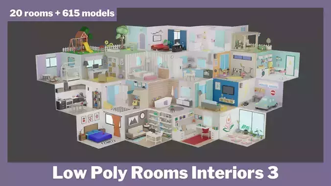 Low Poly Rooms Interior 3