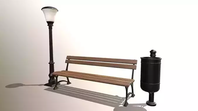 Street set Bench Streetlight Urn