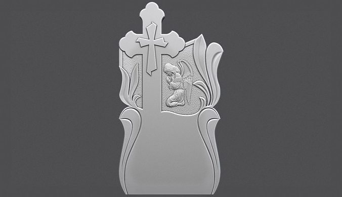 Memorial Tombstone with Cross for cnc Carving 3D print model