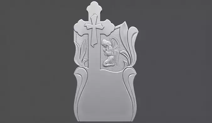 Memorial Tombstone with Cross for cnc Carving 3D print model