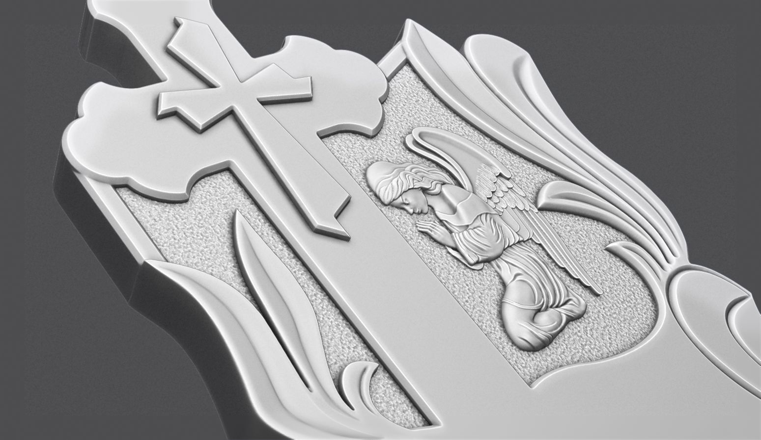 Memorial Tombstone with Cross for cnc Carving 3D print model_3