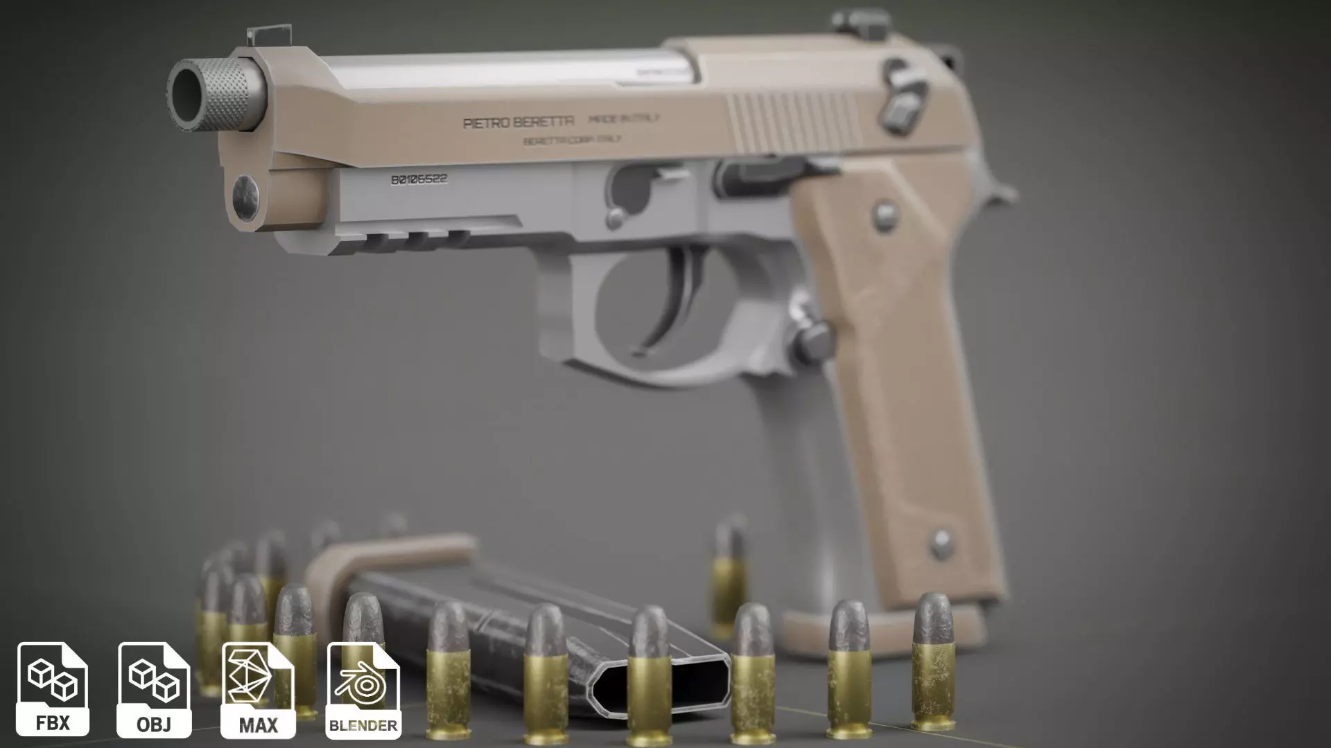 Beretta M9A3 Low-poly 3D model