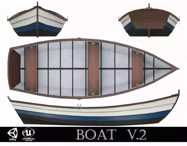 Painted Wooden Boat v2 Low-poly 3D model