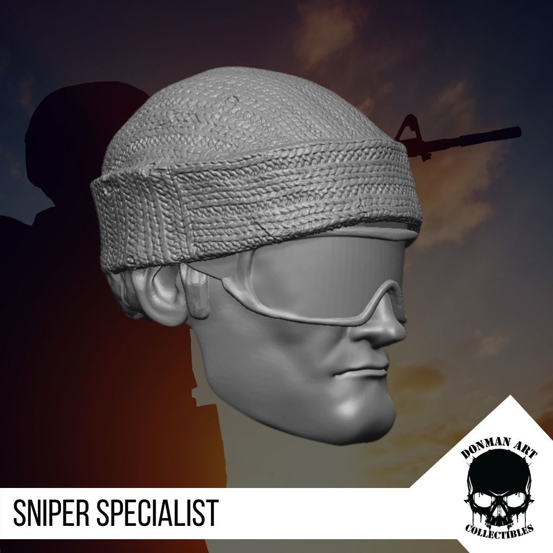 The Sniper Specialist head for 6 inch Action Figures 3D print model_1