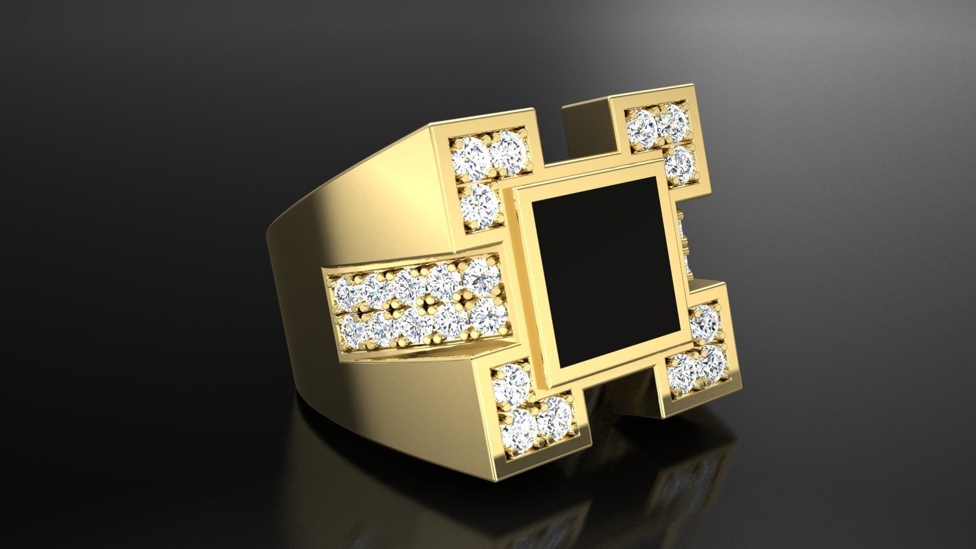 Ring M6  Mens luxury ring with enamel and gems 3D print model_38