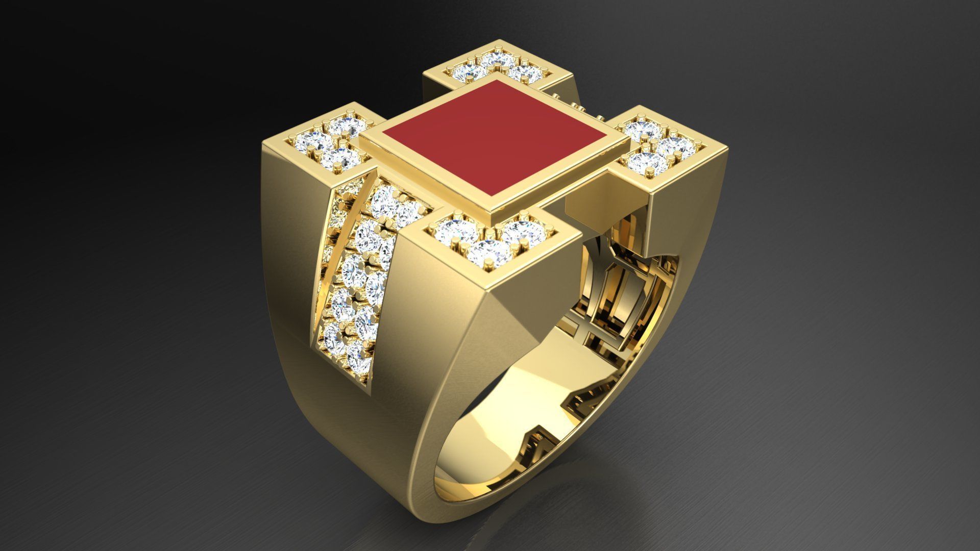 Ring M6  Mens luxury ring with enamel and gems 3D print model_43