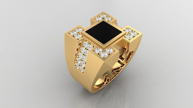 Ring M6  Mens luxury ring with enamel and gems 3D print model