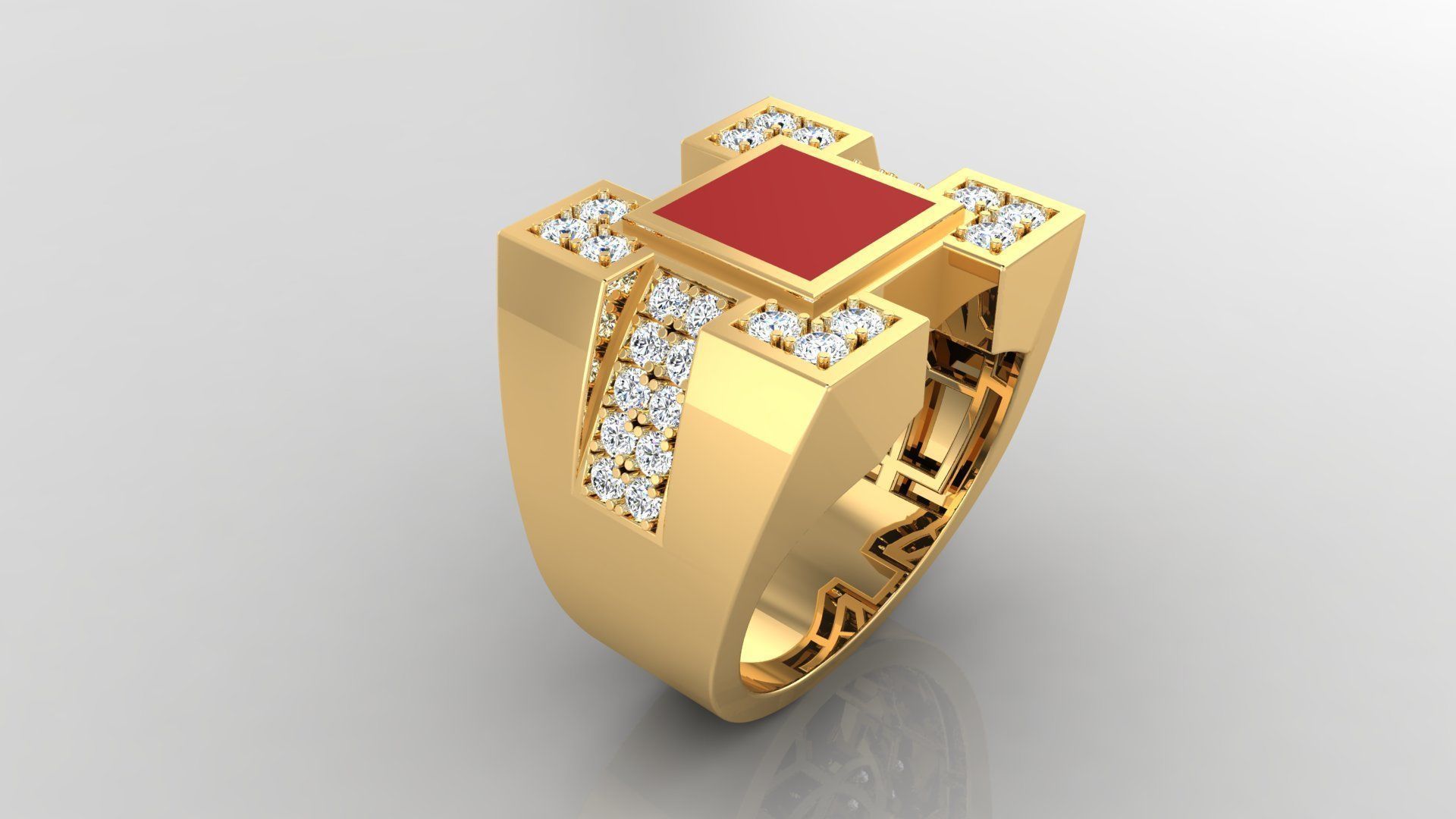 Ring M6  Mens luxury ring with enamel and gems 3D print model_12