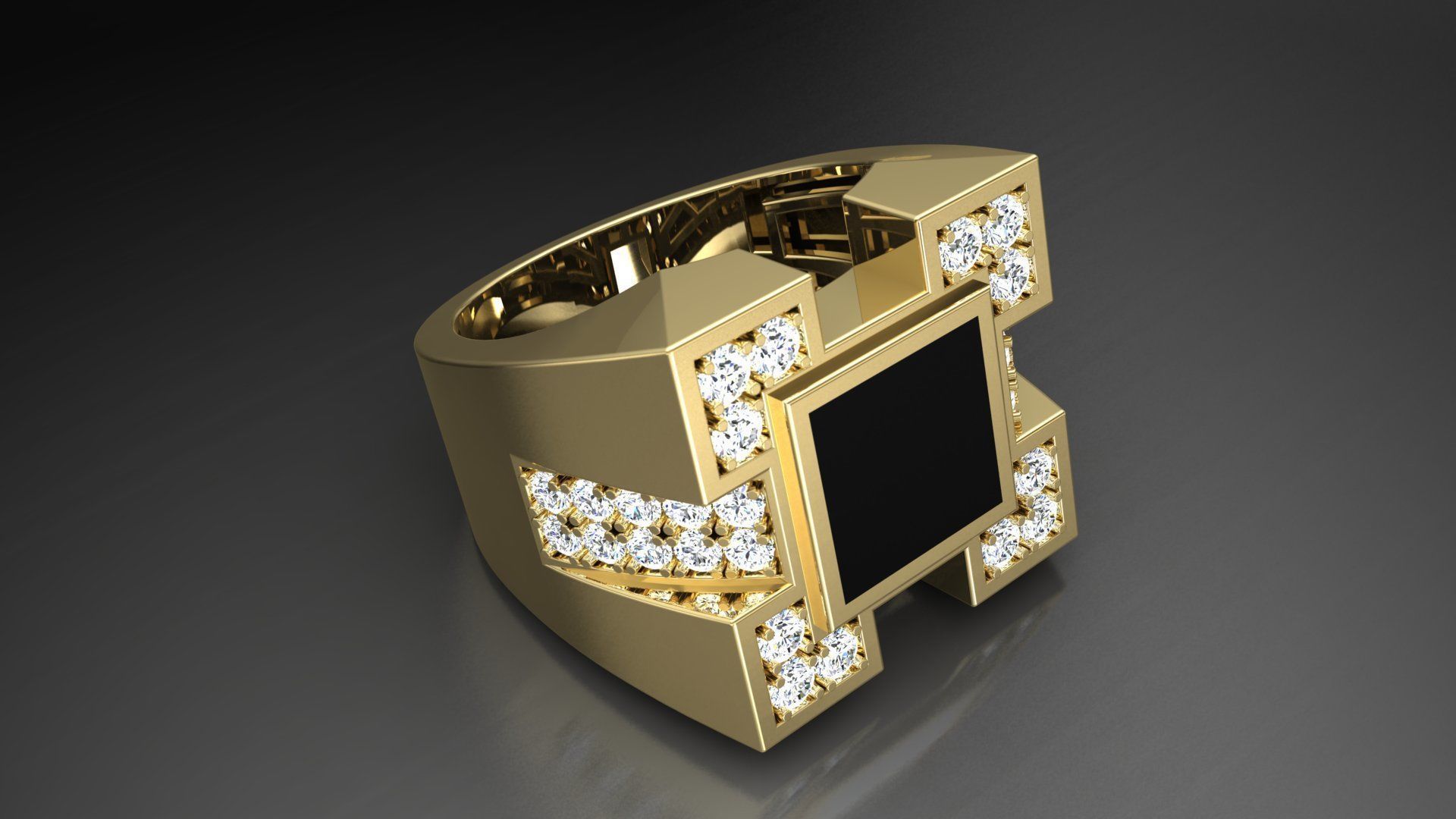 Ring M6  Mens luxury ring with enamel and gems 3D print model_39