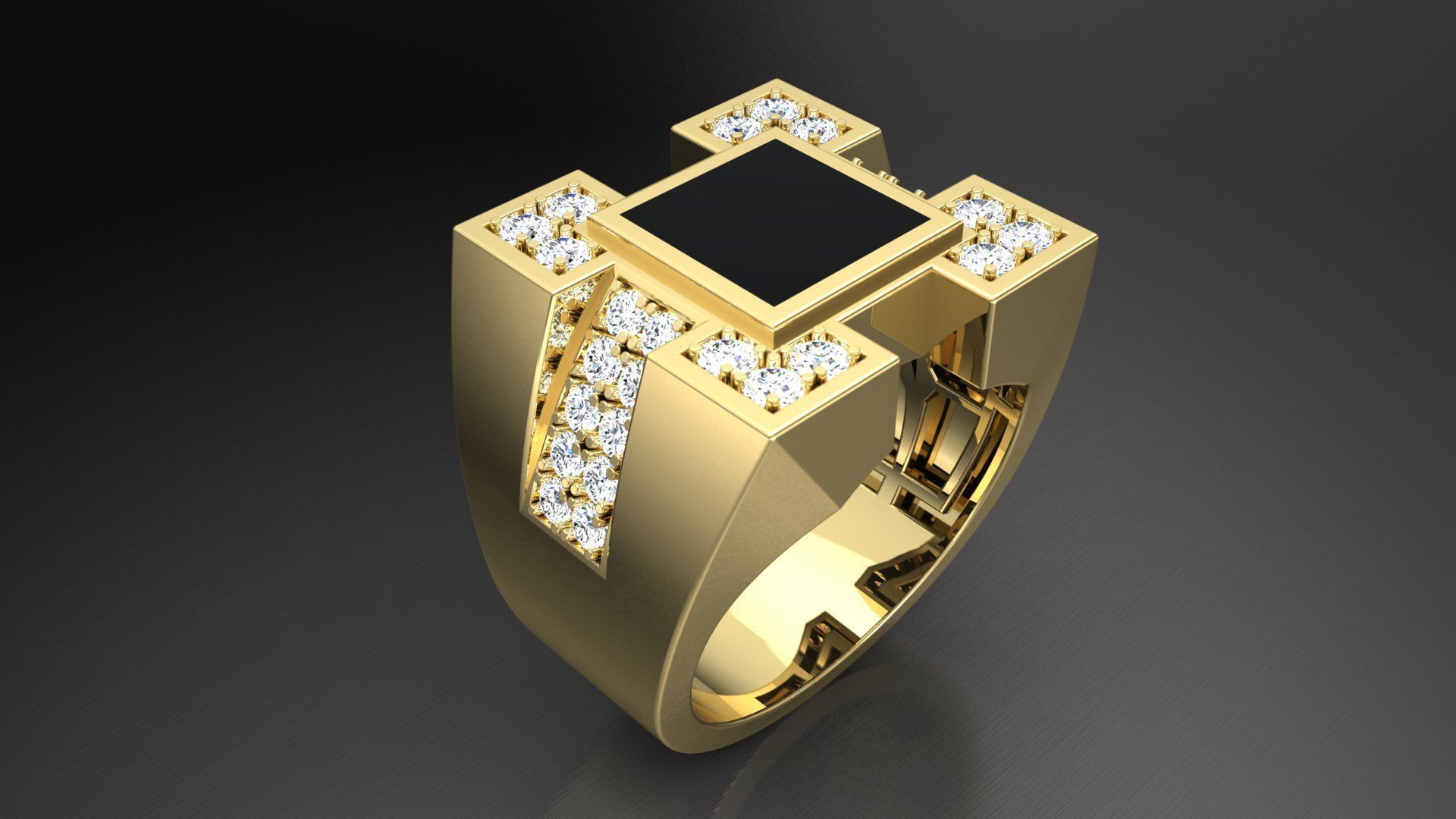Ring M6  Mens luxury ring with enamel and gems 3D print model_37
