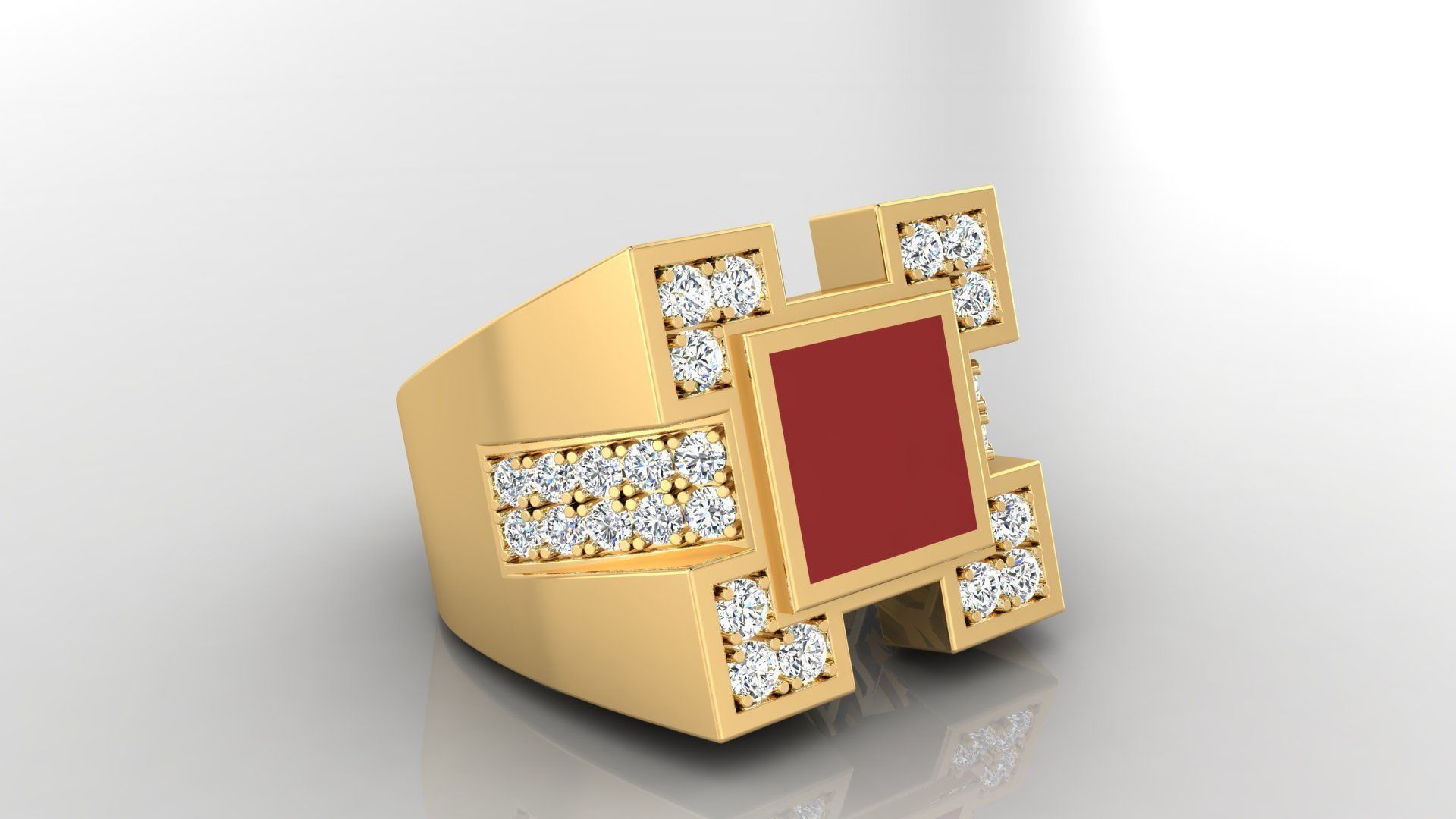 Ring M6  Mens luxury ring with enamel and gems 3D print model_17