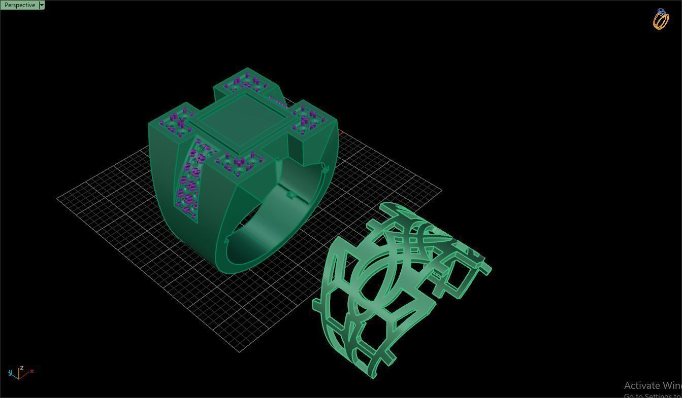 Ring M6  Mens luxury ring with enamel and gems 3D print model_30