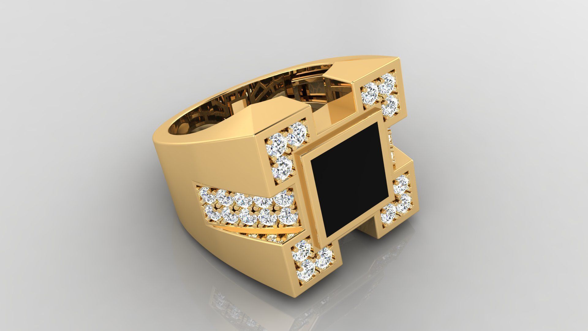 Ring M6  Mens luxury ring with enamel and gems 3D print model_6