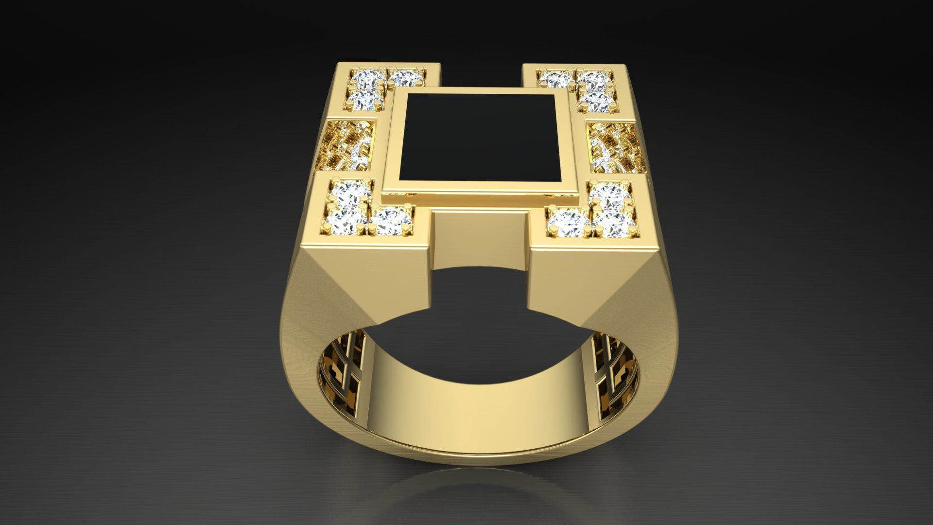 Ring M6  Mens luxury ring with enamel and gems 3D print model_35