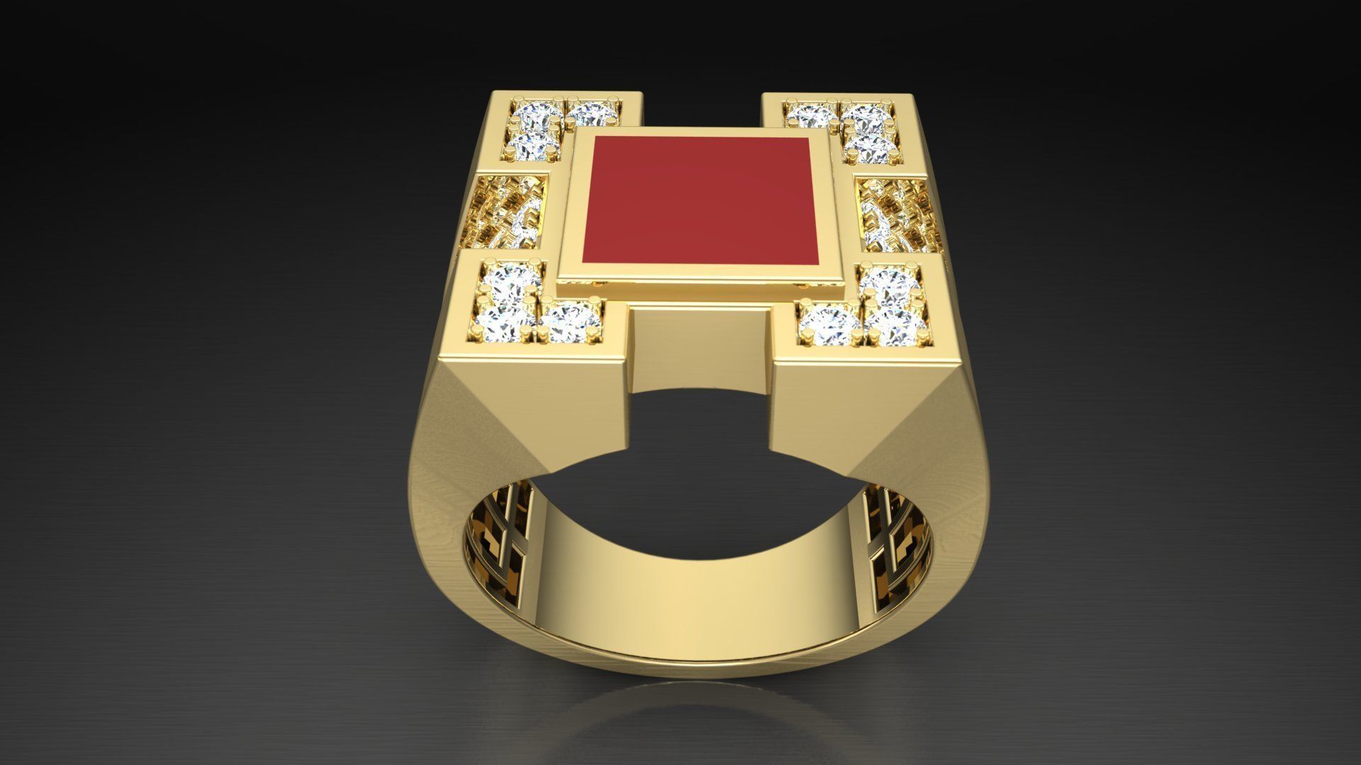Ring M6  Mens luxury ring with enamel and gems 3D print model_41