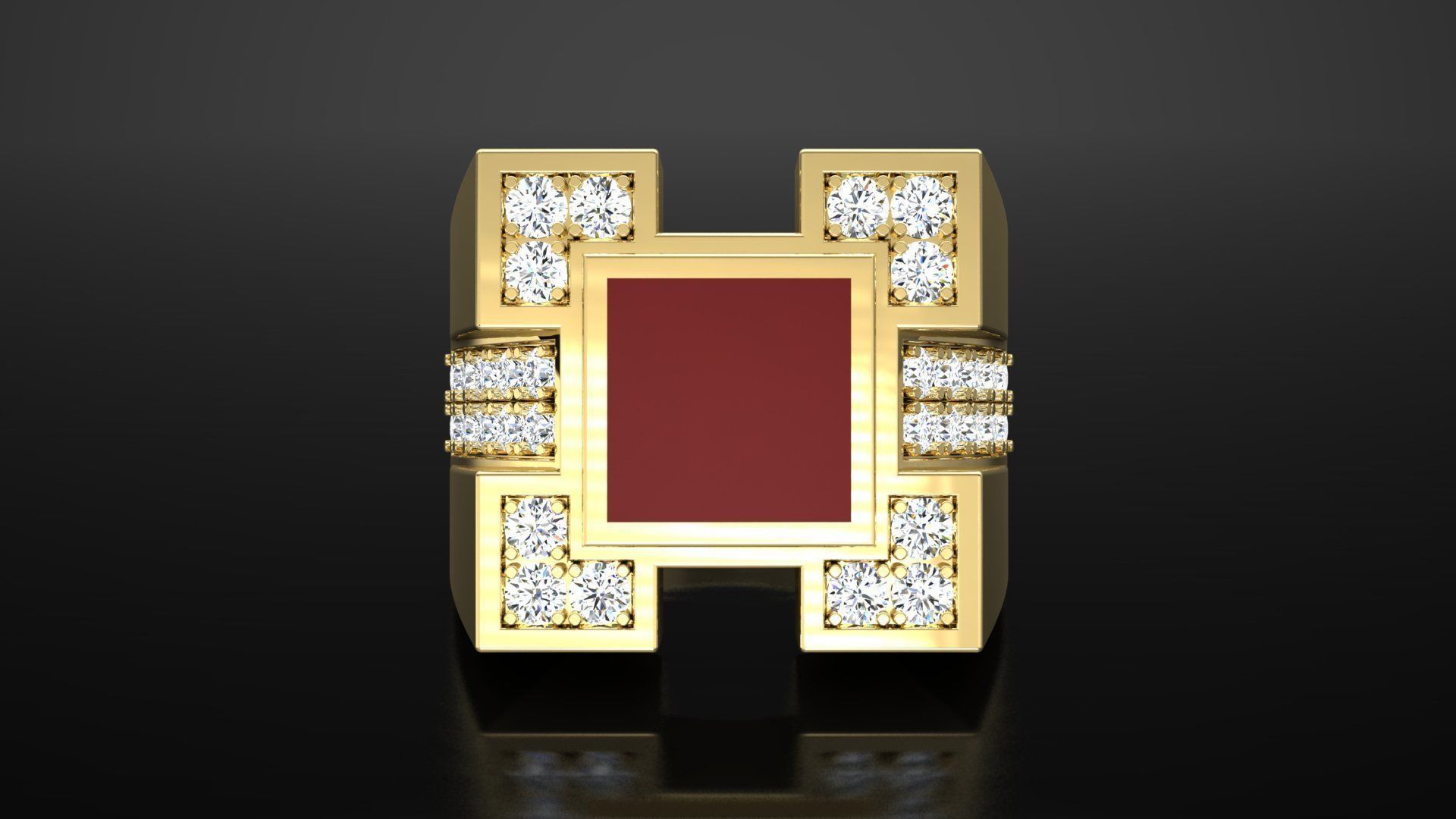 Ring M6  Mens luxury ring with enamel and gems 3D print model_46