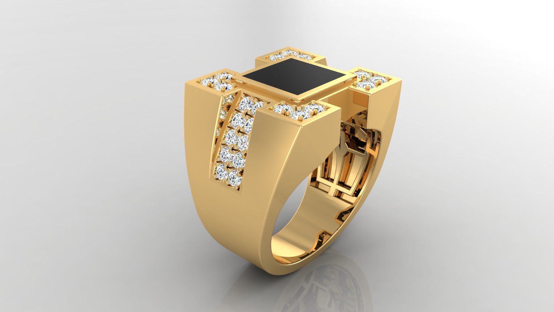 Ring M6  Mens luxury ring with enamel and gems 3D print model_2