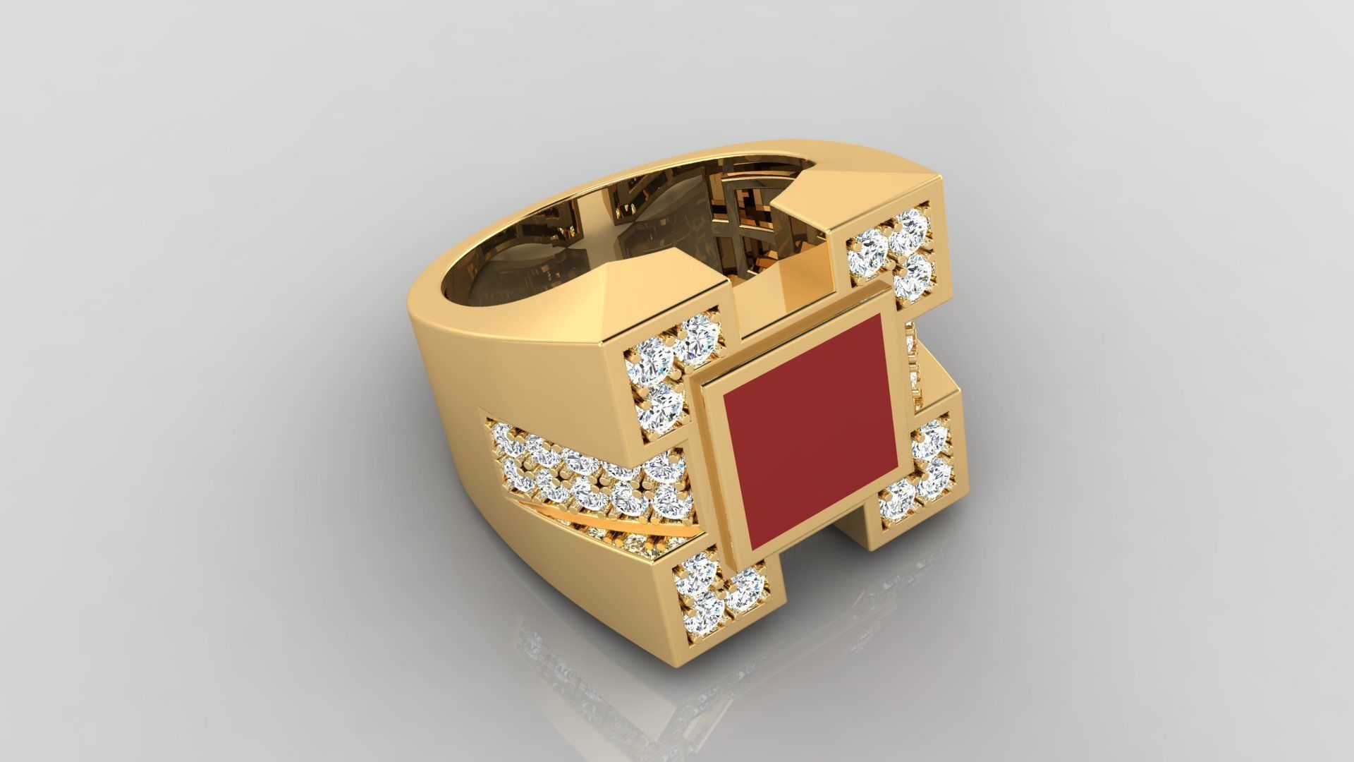 Ring M6  Mens luxury ring with enamel and gems 3D print model_18