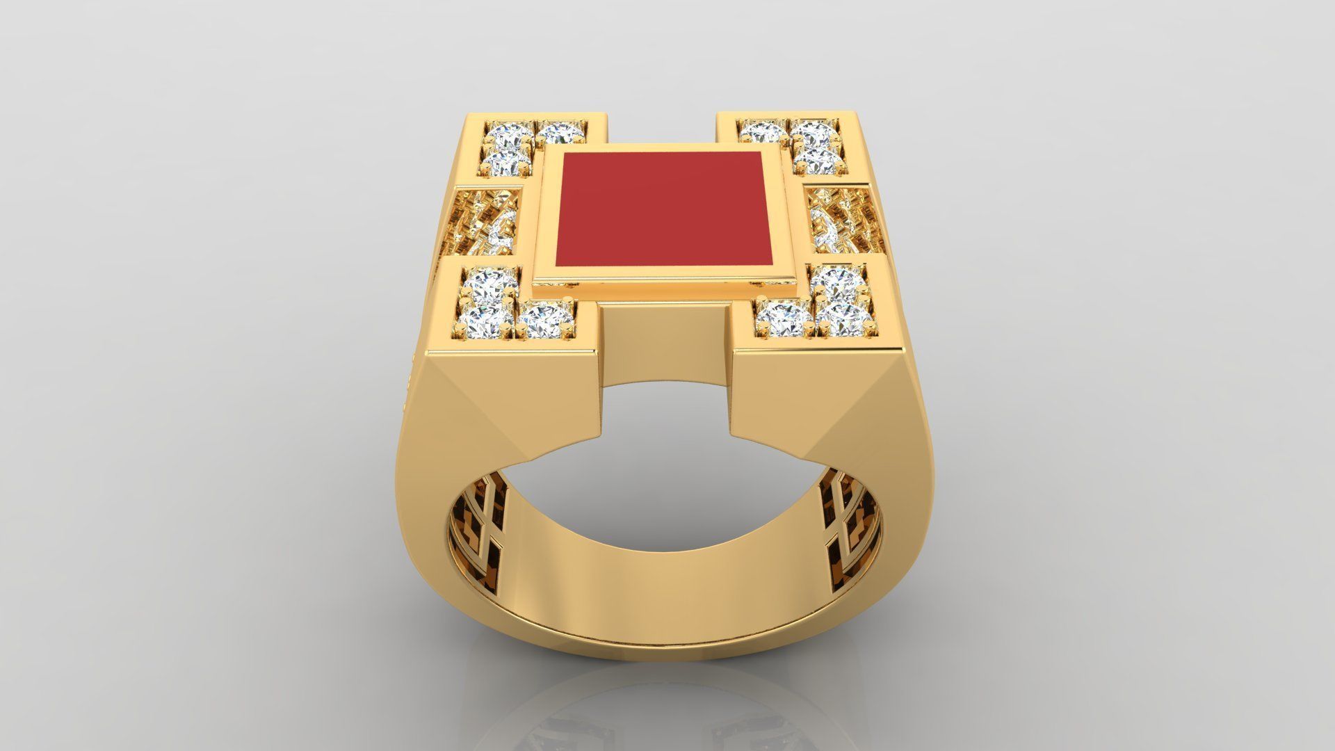Ring M6  Mens luxury ring with enamel and gems 3D print model_11