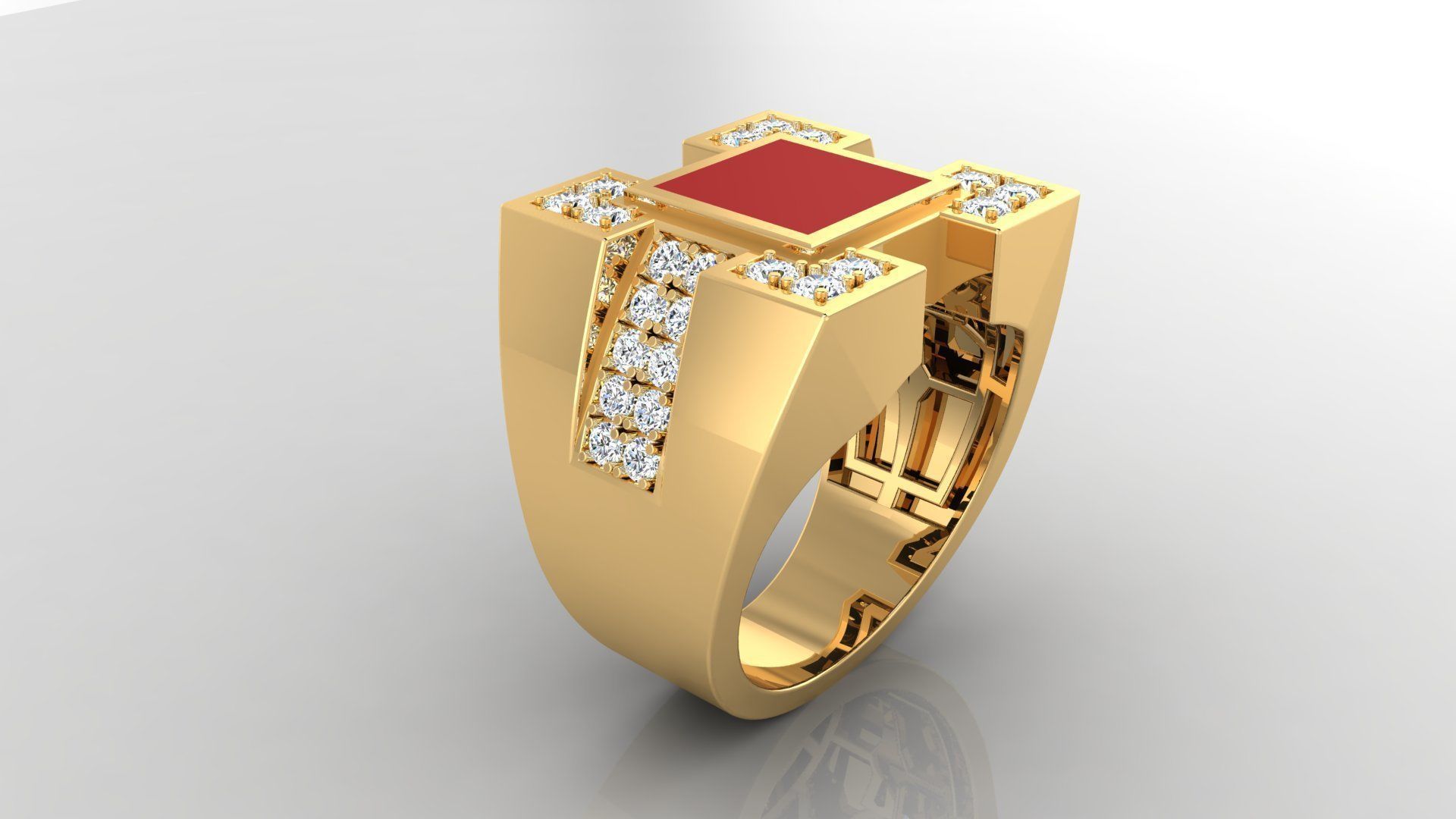 Ring M6  Mens luxury ring with enamel and gems 3D print model_13