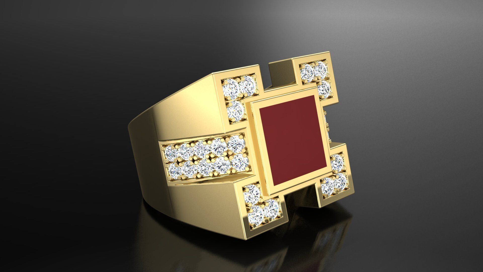 Ring M6  Mens luxury ring with enamel and gems 3D print model_45