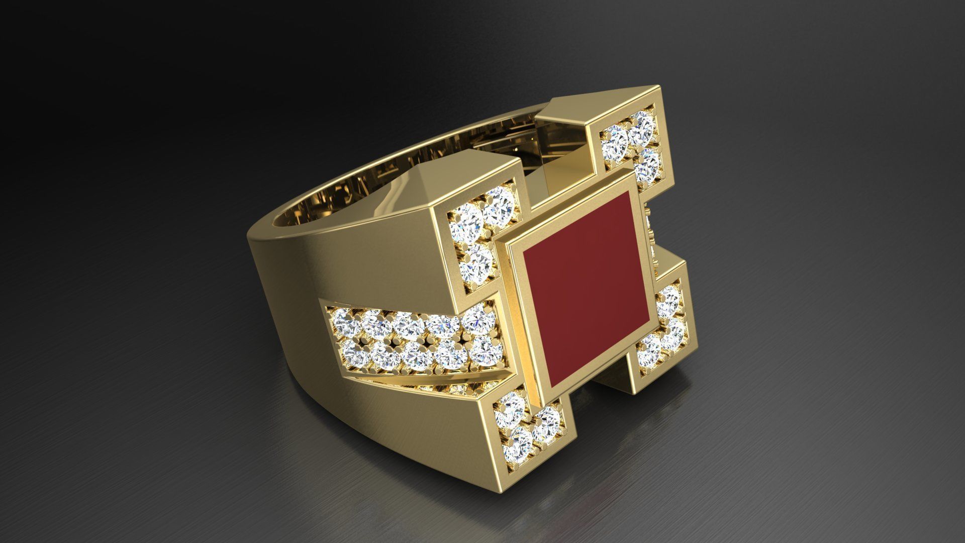 Ring M6  Mens luxury ring with enamel and gems 3D print model_44