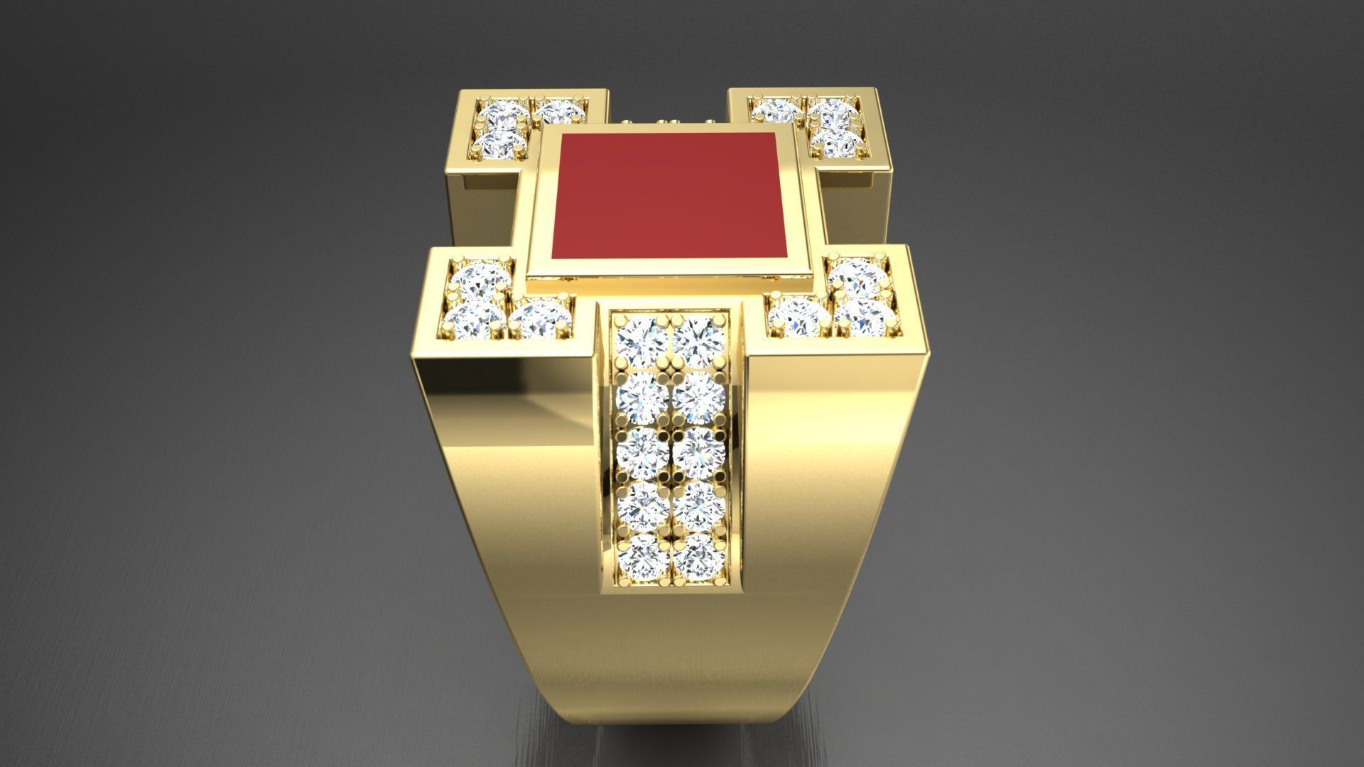 Ring M6  Mens luxury ring with enamel and gems 3D print model_42